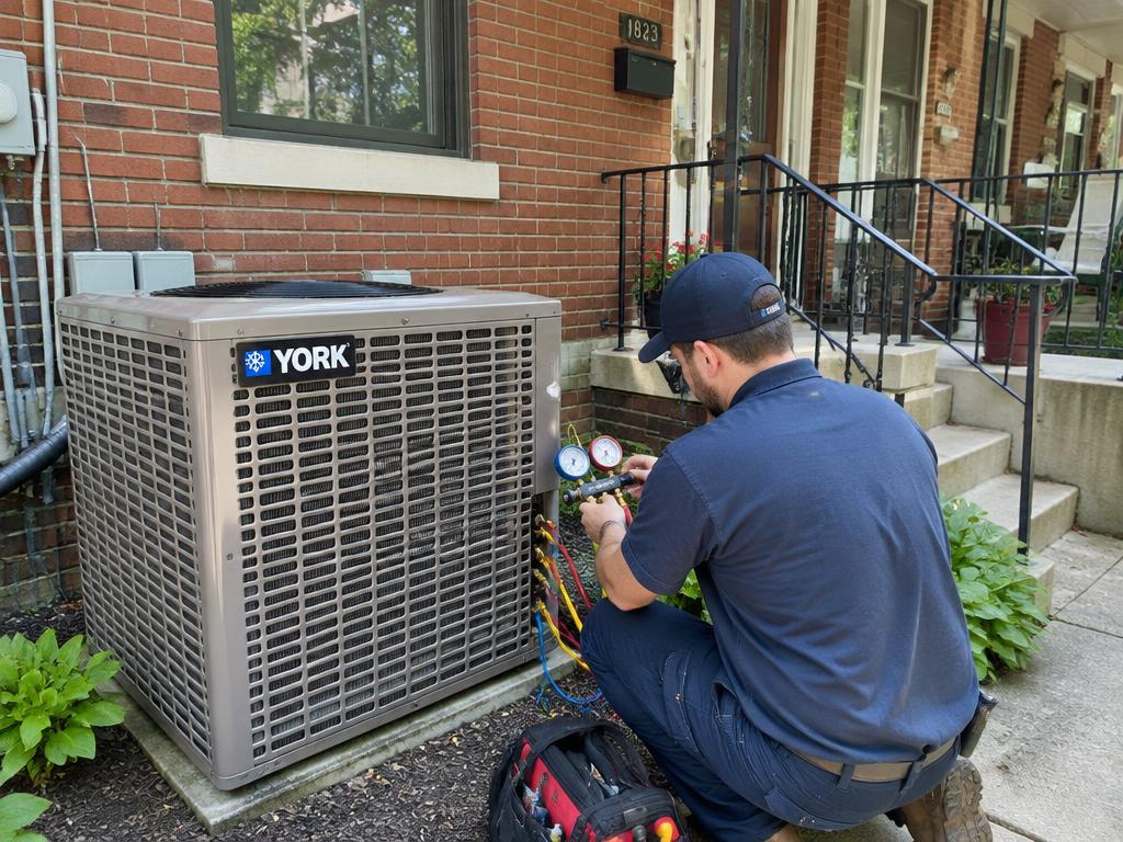 York air conditioner serviced at a Pittsburgh row house